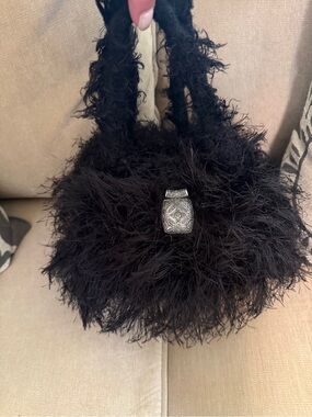 Black Handknit Felted Handbag with Decorative Silver Accent, New